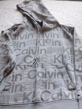 Calvin Klein Light Grey Logo-Print Hoodie